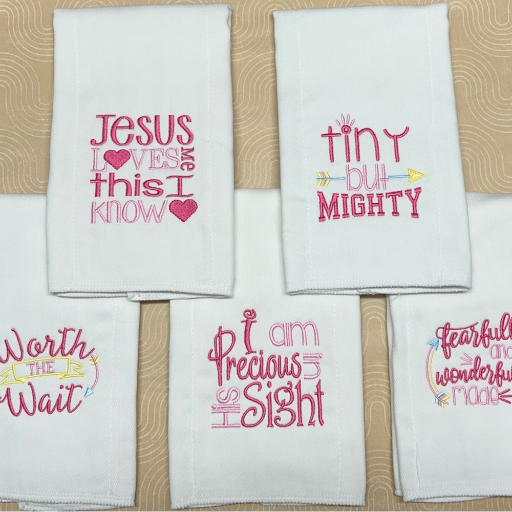 NEW Embroidered Baby Burp Cloth Set - baby girl